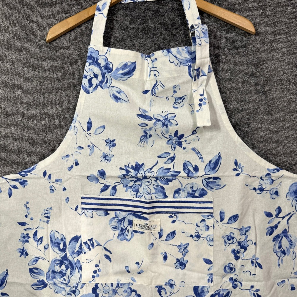 GreenGate Amanda Indigo Floral Cotton Apron Blue White Rose One Size NWT - Picture 2 of 8
